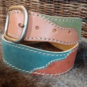 Lucky Brand Suede Leather Statement Belt XS Boho Festival Patchwork Western